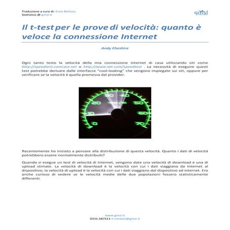 Il t test per le provedi velocità con Minitab