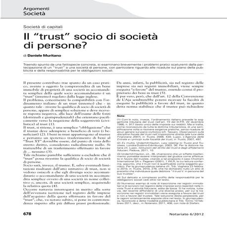 Il trust socio di società di persone