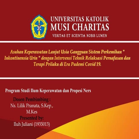 Asuhan keperawatan lanjut usia gangguan sistem perkemihan  inkontinensia urin  dengan intervensi tehnik relaksasi pernafasan dan terapi prilaku di era pademi covid 19.