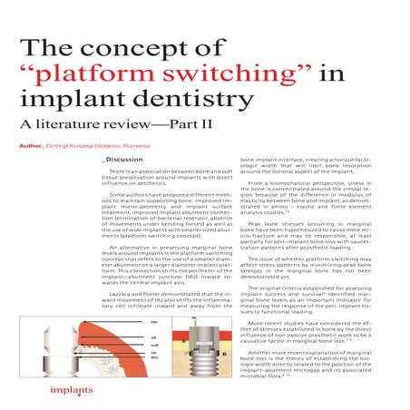 The influence of platform switching in dental implants | PPTX