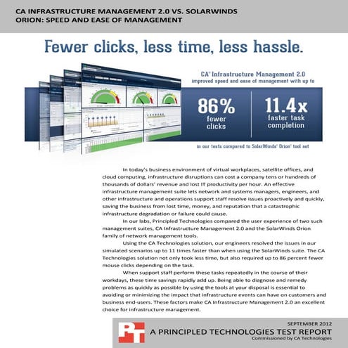 CA Infrastructure Management 2.0 vs. Solarwinds Orion: Speed and ease of mana...