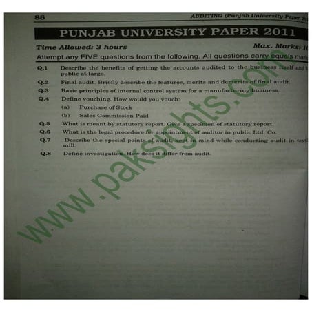 Auditing B.Com Part 2 Solved Past Papers 2011