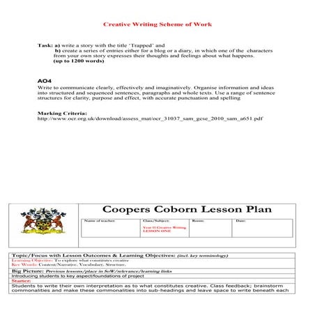 Imaginative writing sow