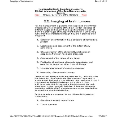 Imaging of brain tumours