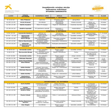IM akcijas Iedvesmo mācīties! stundu saraksts
