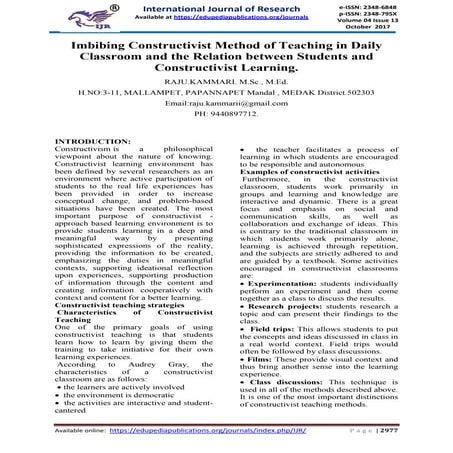 Imbibing constructivist method of teaching  oct 2017