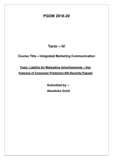 Integrated Marketing Communication - Liability for Misleading Advertisements ...