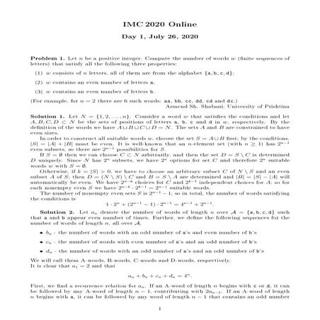 Imc2020 day1&amp;2 problems&amp;solutions