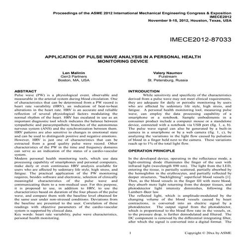 Application of pulse wave analysis in a personal health monitoring device