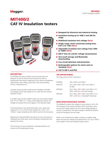 Imegger, mit 4002, cat iv insulation tester 1000 v, op 54