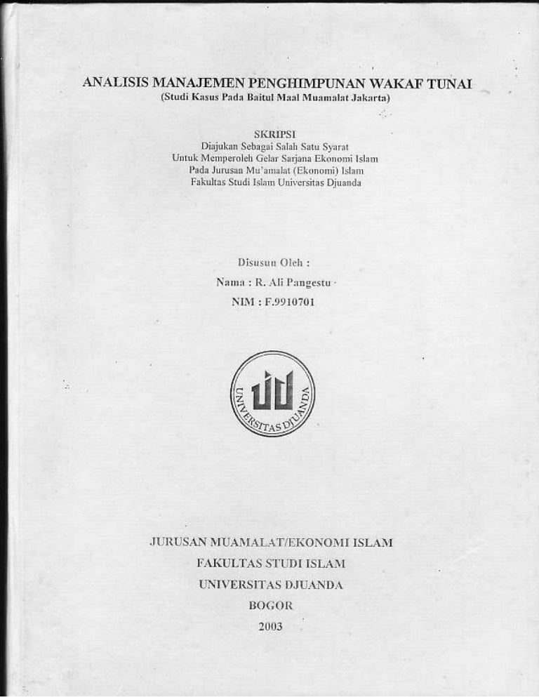 Skripsi Tentang Analisis Pengelolaan Wakaf Tunai Di Indonesia Cover