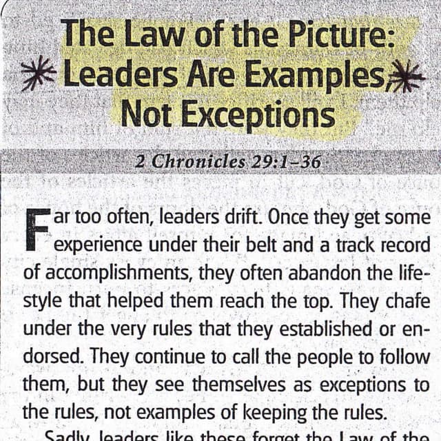 Trinity Kings World Leadership: The Law of the Picture: *Leaders Are Examples...