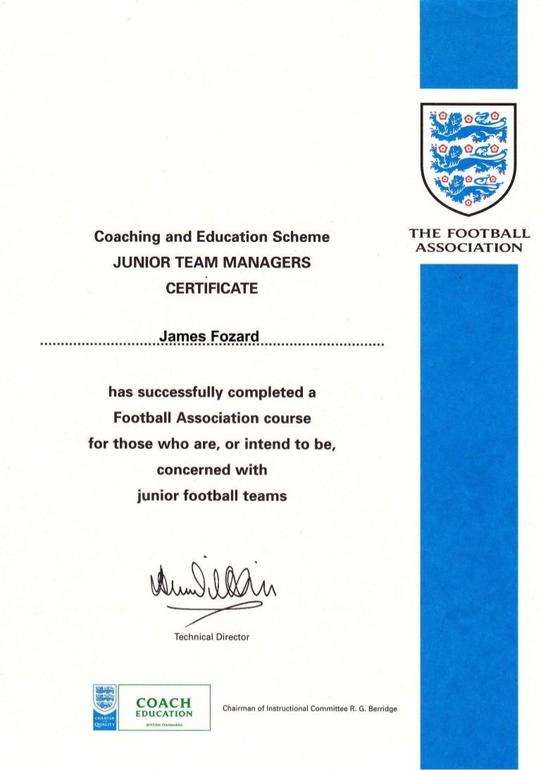 Fa Junior Team Managers Certificate 11 03 01