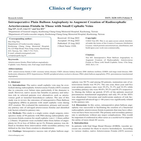 Intraoperative Plain Balloon Angioplasty to Augment Creation of Radiocephalic...
