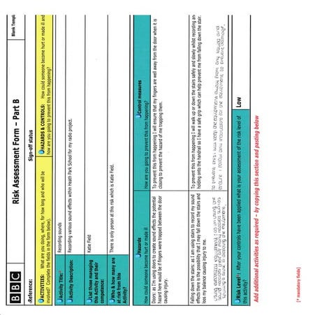 Risk Assessment form B