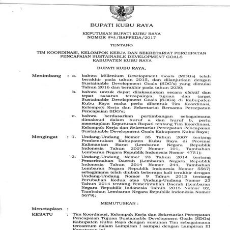 Keputusan Bupati Kubu Raya No 502/BAPPEDA/2017 Tentang Tim Koordinasi ...
