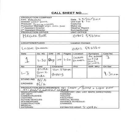 Call sheets