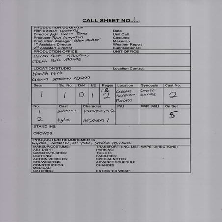 Cast and crew call call sheet template micheal | PDF