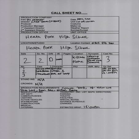 Call sheet