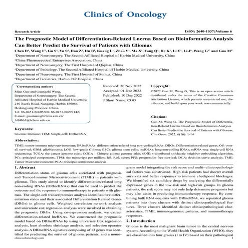The Prognostic Model of Differentiation-Related Lncrna Based on Bioinformatic...