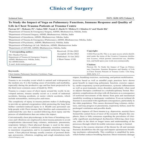 To Study the Impact of Yoga on Pulmonary Functions, Immune Response and Quali...