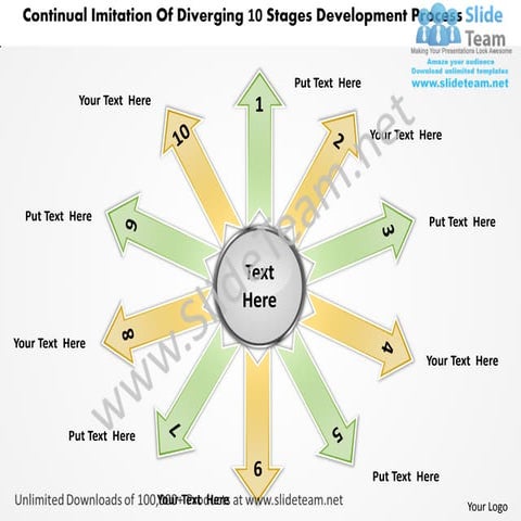 Imitation of diverging 10 stages development process arrows diagram software ...