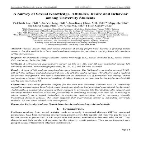 A Survey of Sexual Knowledge, Attitudes, Desire and Behavior among University...