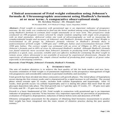 Clinical assessment of Fetal weight estimation using Johnson's formula & Ultrasonographic assessment using Hadlock's formula at or near term: A comparative observational study