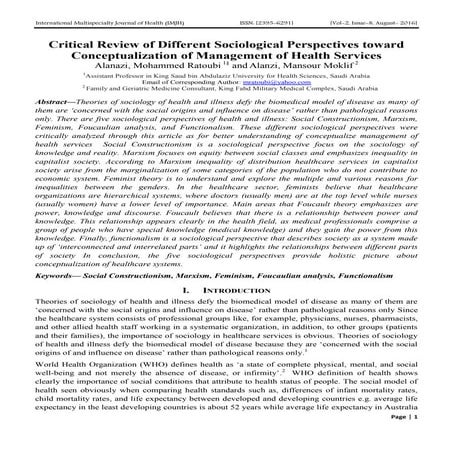 Critical Review of Different Sociological Perspectives toward Conceptualizati...