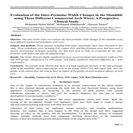Evaluation of the Inter-Premolar Width Changes in the Mandible using Three Different Commercial Arch Wires: A Prospective Clinical Study