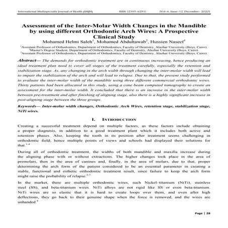 Assessment of the Inter-Molar Width Changes in the Mandible by using different Orthodontic Arch Wires: A Prospective Clinical Study