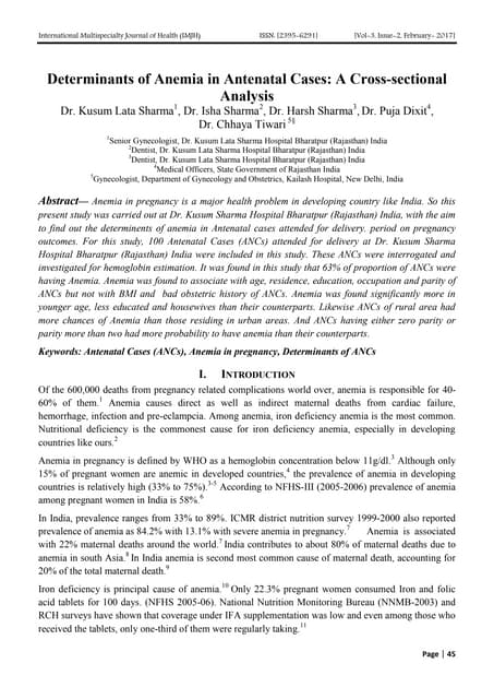 Determinants of Anemia in Antenatal Cases: A Cross-sectional Analysis 