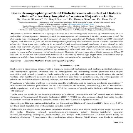 Socio demographic profile of Diabetic cases attended at Diabetic clinic of a ...