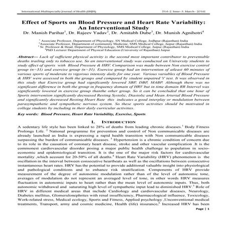 Effect of Sports on Blood Pressure and Heart Rate Variability: An ...