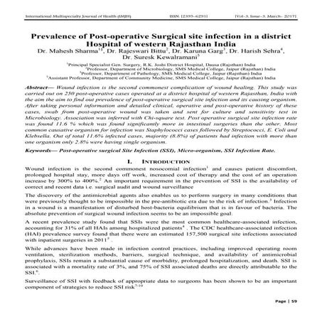 Prevalence of Post-operative Surgical site infection in a district Hospital o...