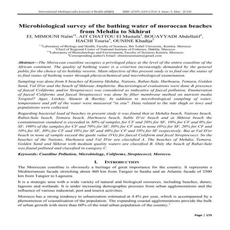Microbiological survey of the bathing water of moroccan beaches from Mehdia to Skhirat
