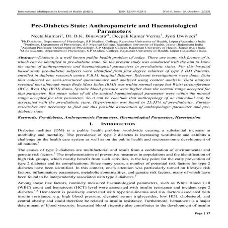 Pre-Diabetes State: Anthropometric and Haematological Parameters