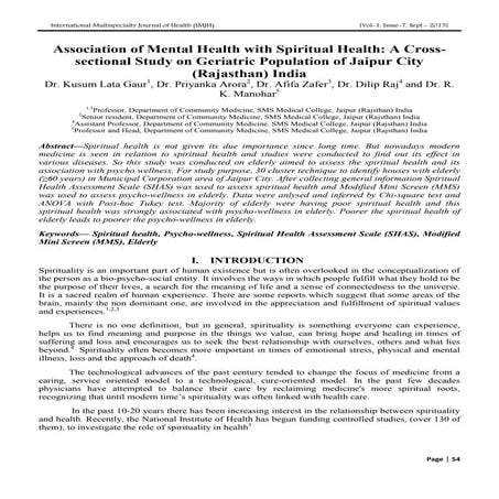 Association of Mental Health with Spiritual Health: A Cross-sectional Study o...