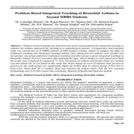 Problem Based Integrated Teaching of Bronchial Asthma to Second MBBS Students