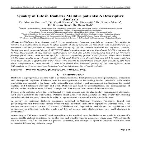 Quality of Life in Diabetes Mallitus patients: A Descriptive Analysis 