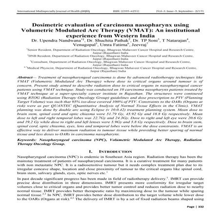 Dosimetric evaluation of carcinoma nasopharynx using Volumetric Modulated Arc...