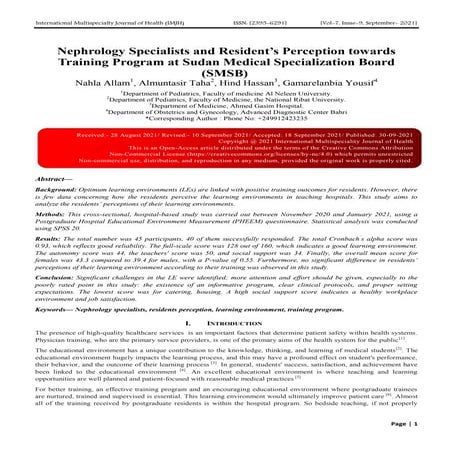 Nephrology Specialists and Resident’s Perception towards Training Program at ...