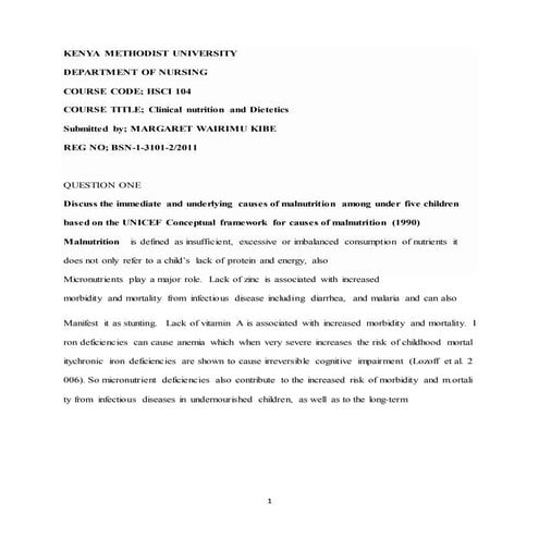 Immediate and underlying causes of malnutrition