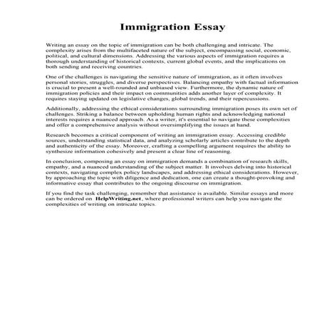 Immigration Essay. St. Elizabeth College of Nursing