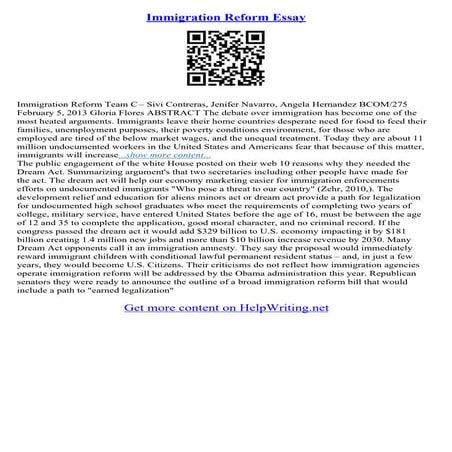 Immigration Reform Essays