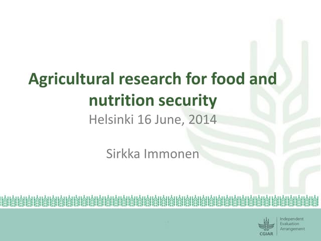 Food and Nutrition Security in Africa, Agricultural research for food and nutrition security, Sirkka Immonen