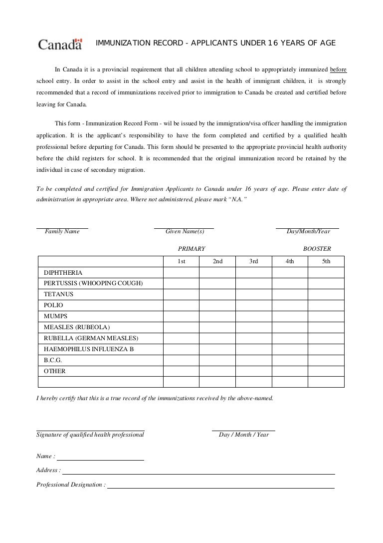 child immunizations record