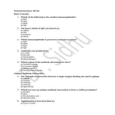 Immunochemistry MCQs. Questions pdf..... | PDF