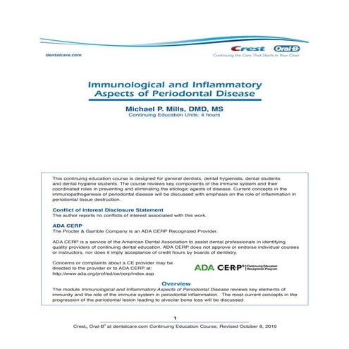 Immunological and Inflammatory Aspects of Periodontal Disease