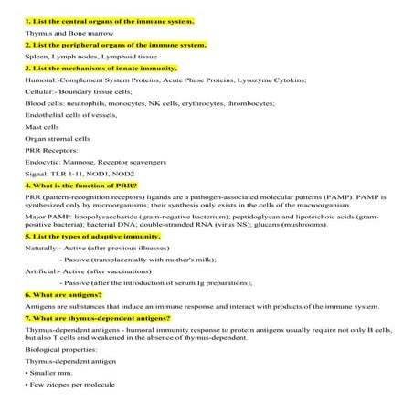 30 Immunology Questions And Answers | PDF